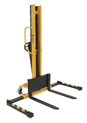 Steel Manual Stacker Narrow Mast Adjustable Forks/Legs 1,000 Lb. Capacity Black / Yellow